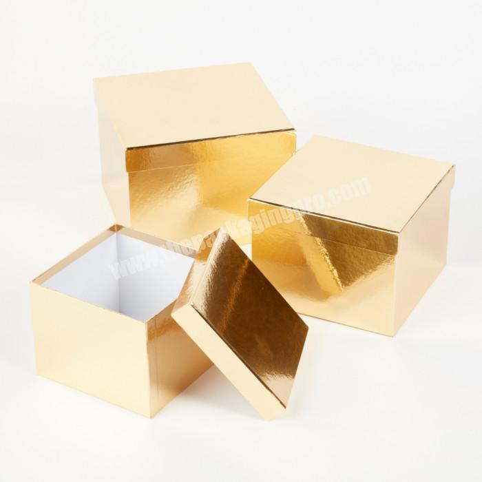 wholesale custom gold paper cardboard floral packaging flower square hat boxes with lids