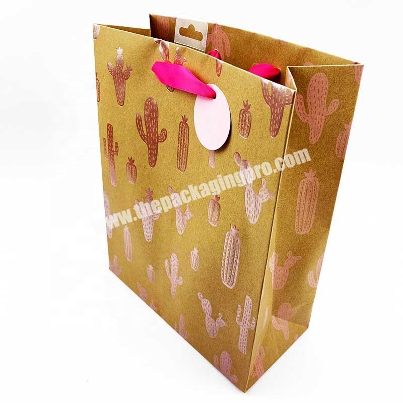 Wholesale custom high quality recycled kraft paper clothing packaging bag with ribbon
