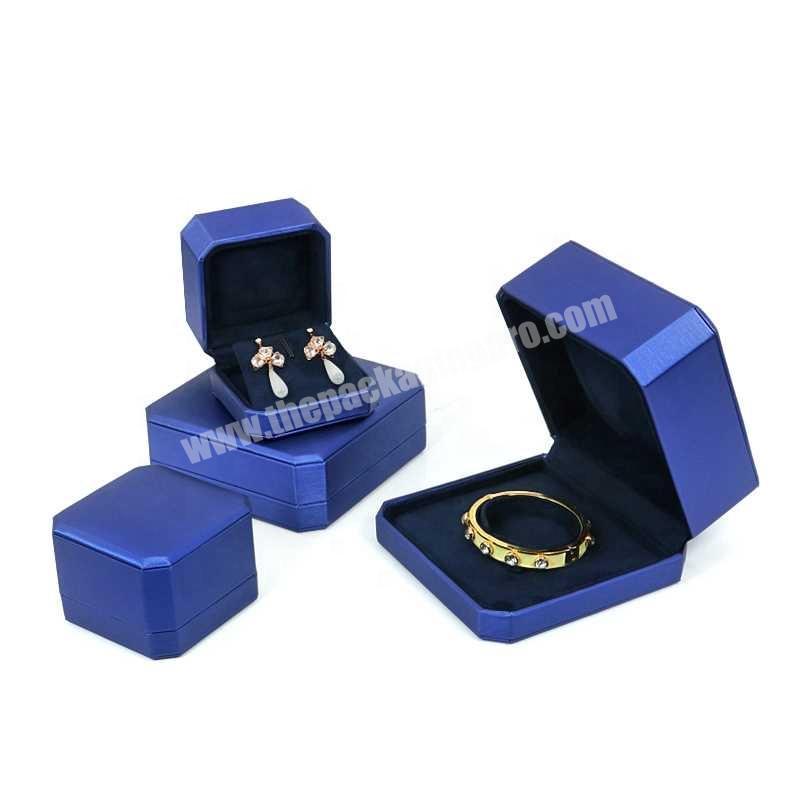 Wholesale Custom Logo Blue Color Pu Leather Jewelry Box Necklace Ring Packaging Boxes Set