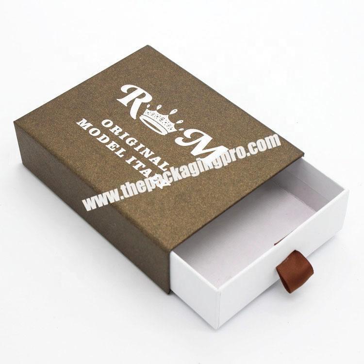 Wholesale Custom Logo Design Small Jewelry Box With Ribbon Drawer Chocolate Cardboard Paper Boxes Slide Gift Packaging Box