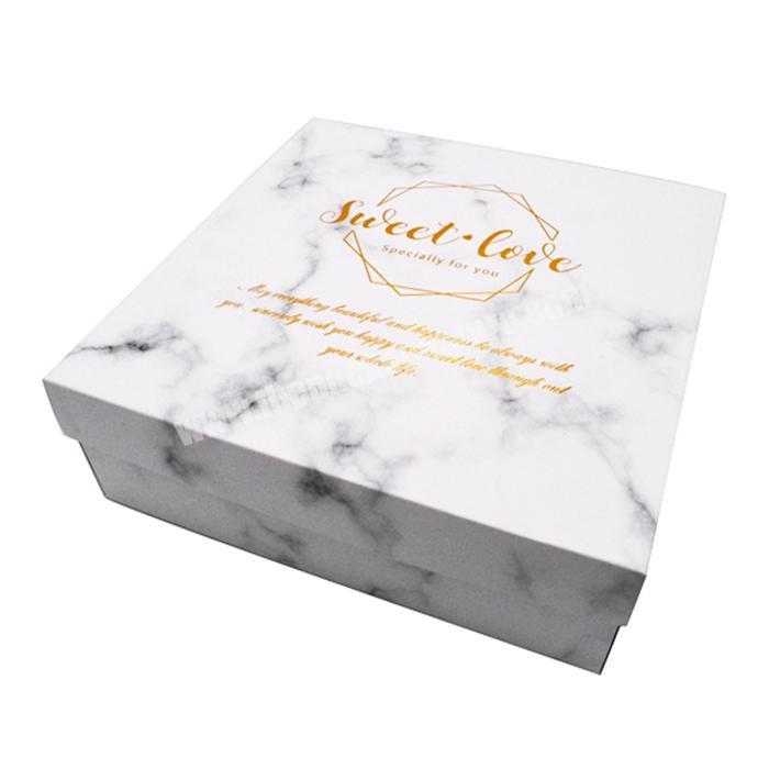 Wholesale custom logo print marble paper gift box with lid foldable packaging dessert wedding favor