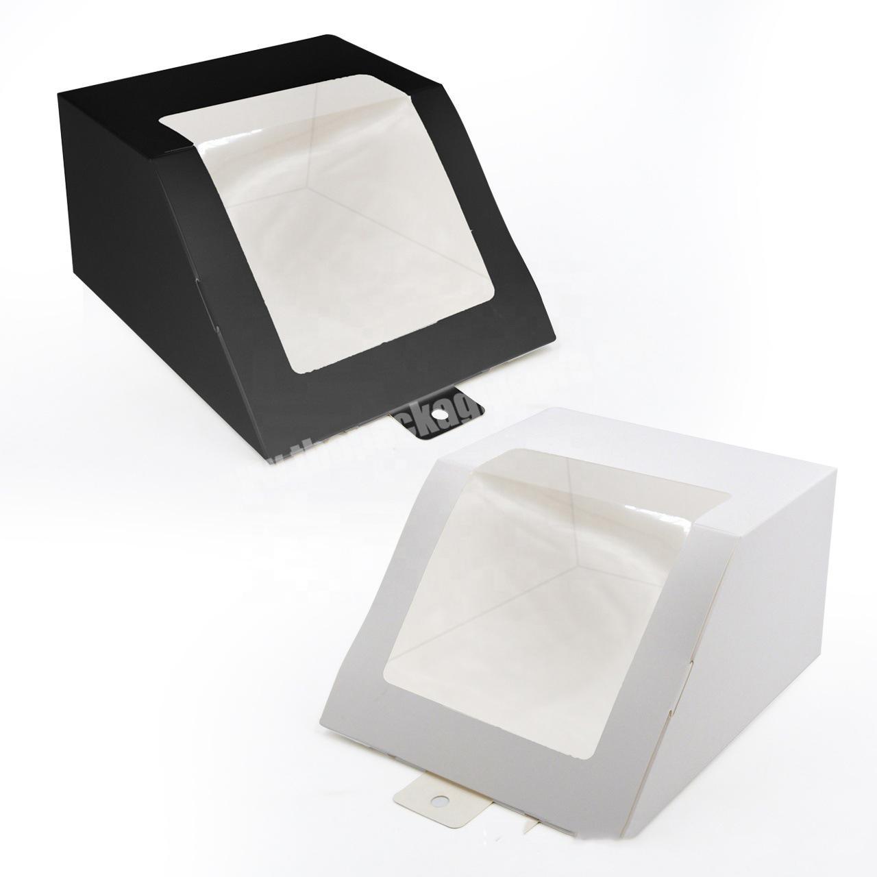 Wholesale Custom Logo Printed Foldable Trapezoid Shape Hat Packing Box with PVC window and Pothook