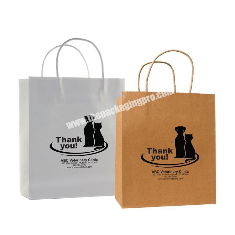 Wholesale custom logo printed grocery packaging craft brown kraft paper bag with handle