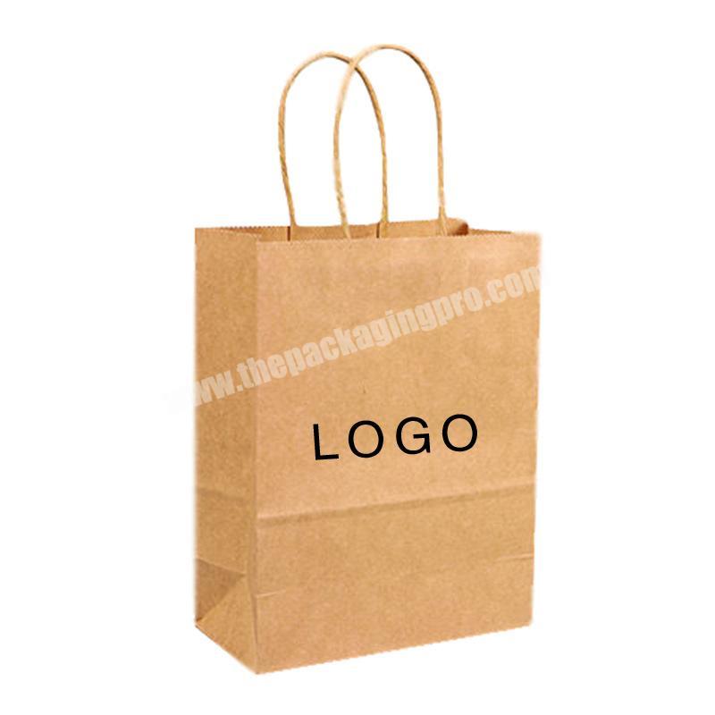 Wholesale custom logo printing cheap recycle takeaway food packaging shopping brown paper bag with gold foil