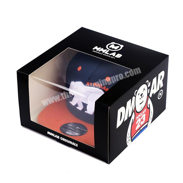 Wholesale Custom Logo Snapcap Box Packaging Hat Baseball Cap Mailer Gift Box Folding Packing Full Color Print with Clear Window