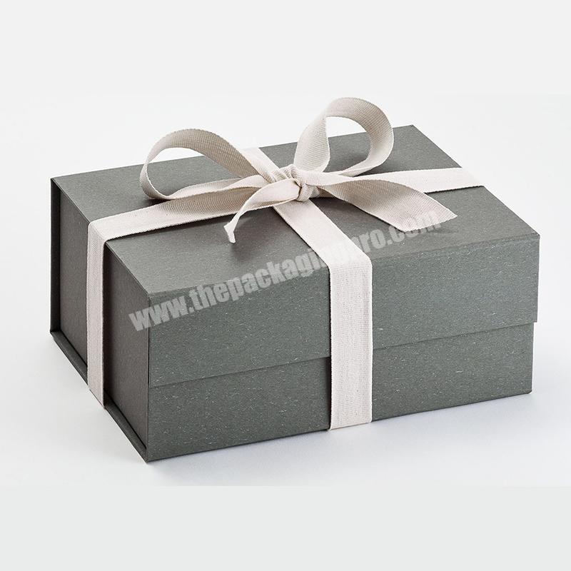 Wholesale custom luxury grey cool gift box with ribbon tie closure grey board paper box packaging boxes