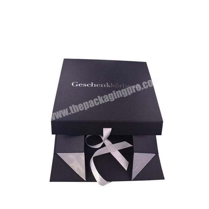 Wholesale Custom Luxury Magnet Folding Paper Flat Packaging Box Magnetic Gift Box with Silk ribbon Logo