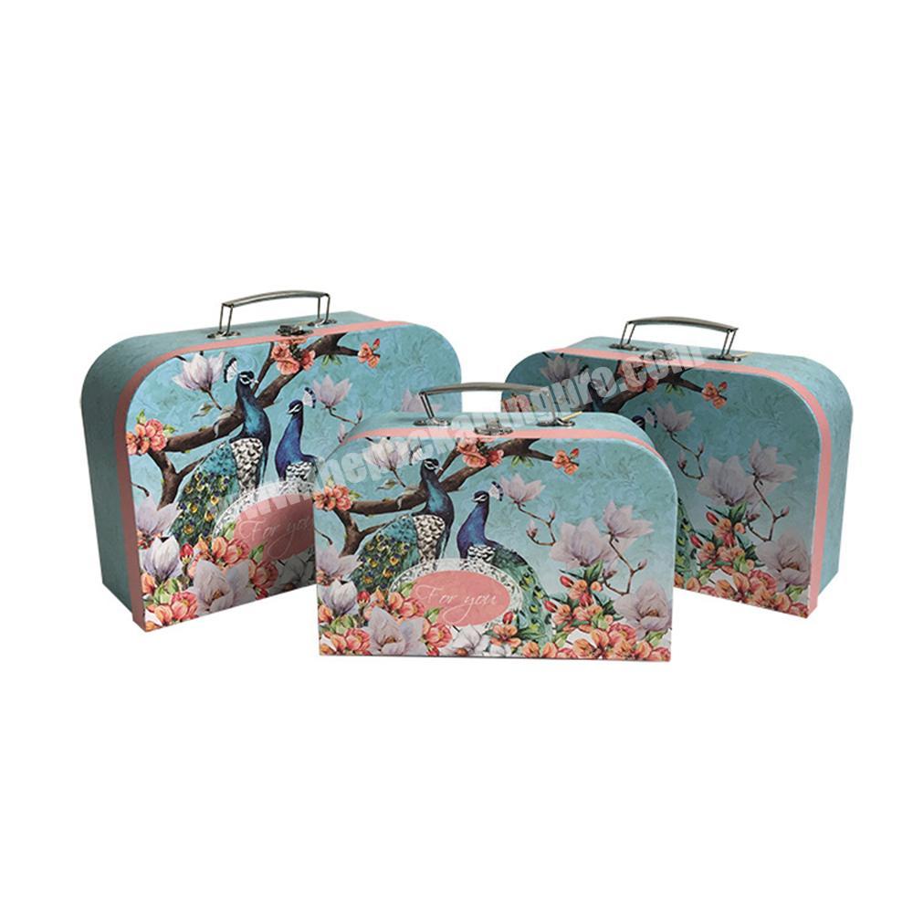 Wholesale Custom Luxury Paper Storage Flower Printing Cardboard Cosmetic Suitcase Box with Handle and Lock