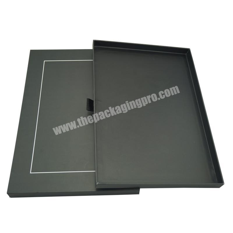 Wholesale Custom matte black Pull Out Tab Slide Out Open Box for garment gift packaging