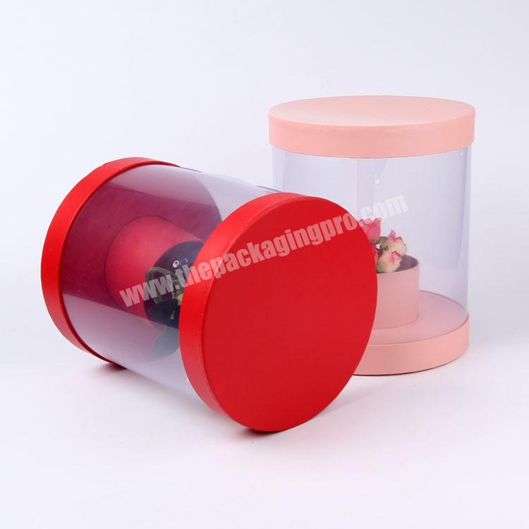 Wholesale Custom Mini Round Preserved Rose Flower Gift Hat Cylinder Box with Clear Window