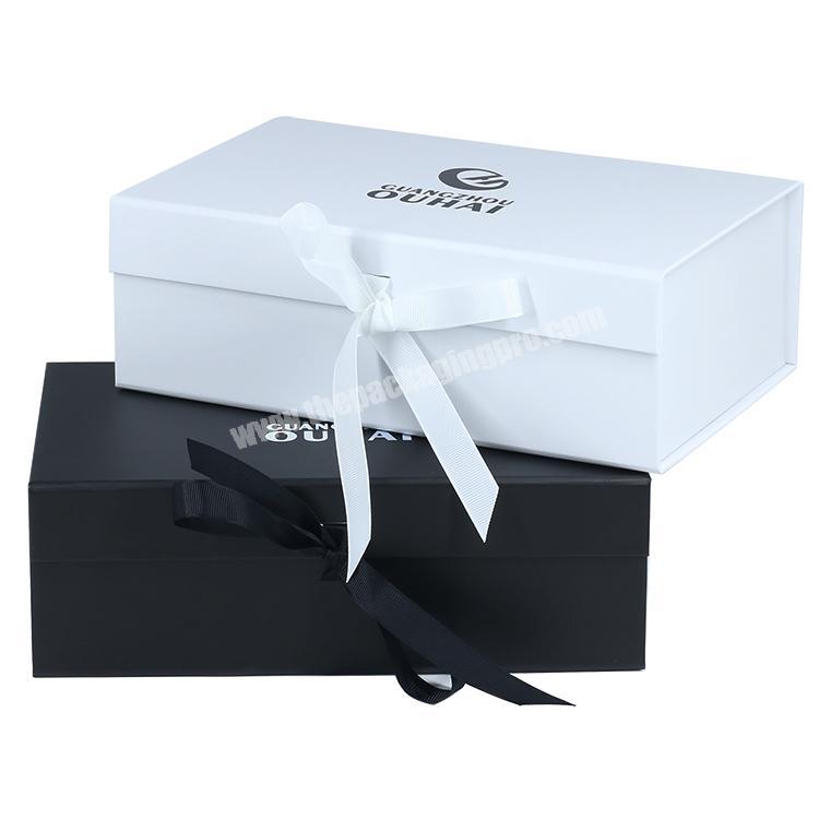 Wholesale custom print luxury white cardboard folding gift packing ribbon closure gift paper box