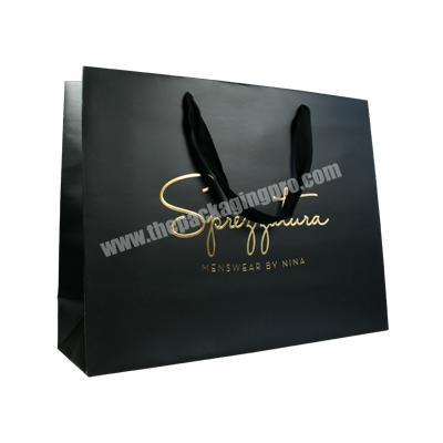 Wholesale custom printed black luxury shopping gift paper bag with handle