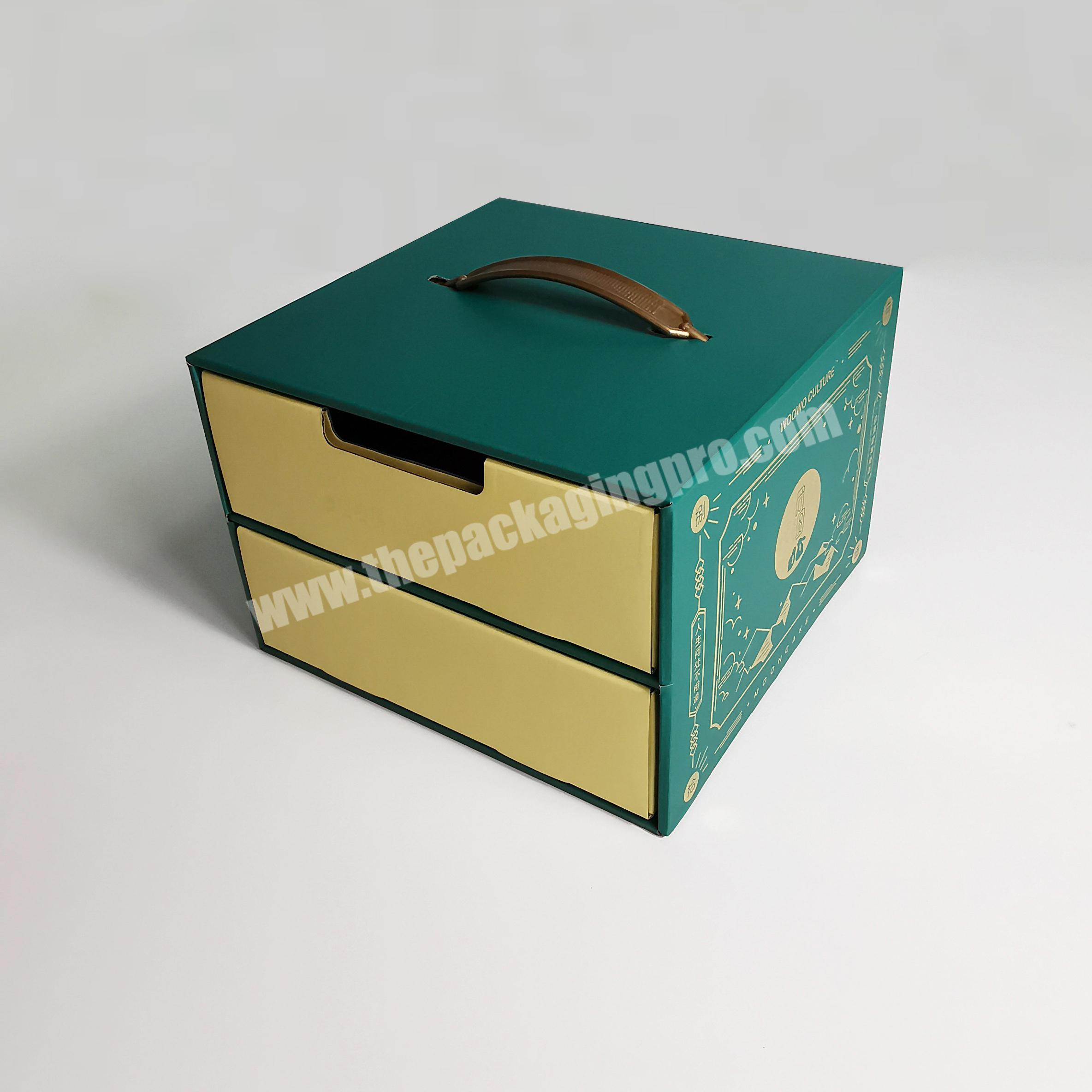 Wholesale Custom Printing Luxury printed mooncake chocolate box 2 layers drawer boxes with handle
