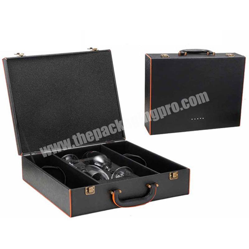 Wholesale custom pu leather gift wine box  handmade wine box luxury wine box with goblet.
