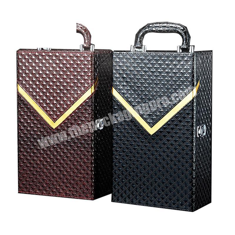 Wholesale custom pu leather premium wine luxuery gift bottle packaging box single classical 2 bottle box for wine