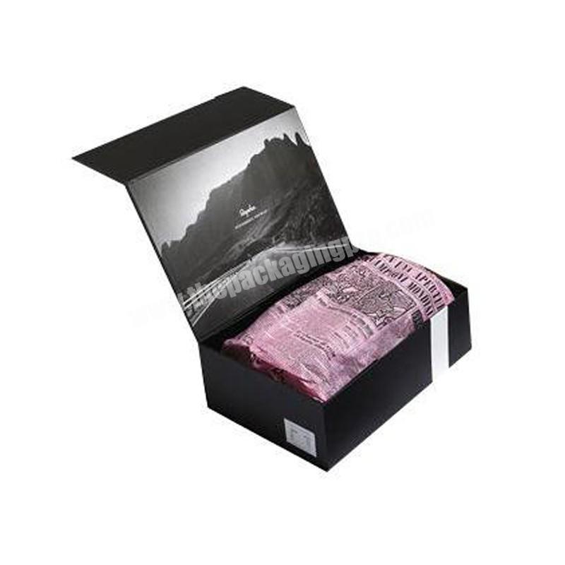 wholesale custom rigid cardboard folding clothing box with ribbon luxe packaging