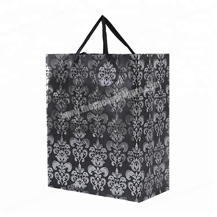 Wholesale Custom Silver Embossing Baroque gift paper bags with ribbon handle