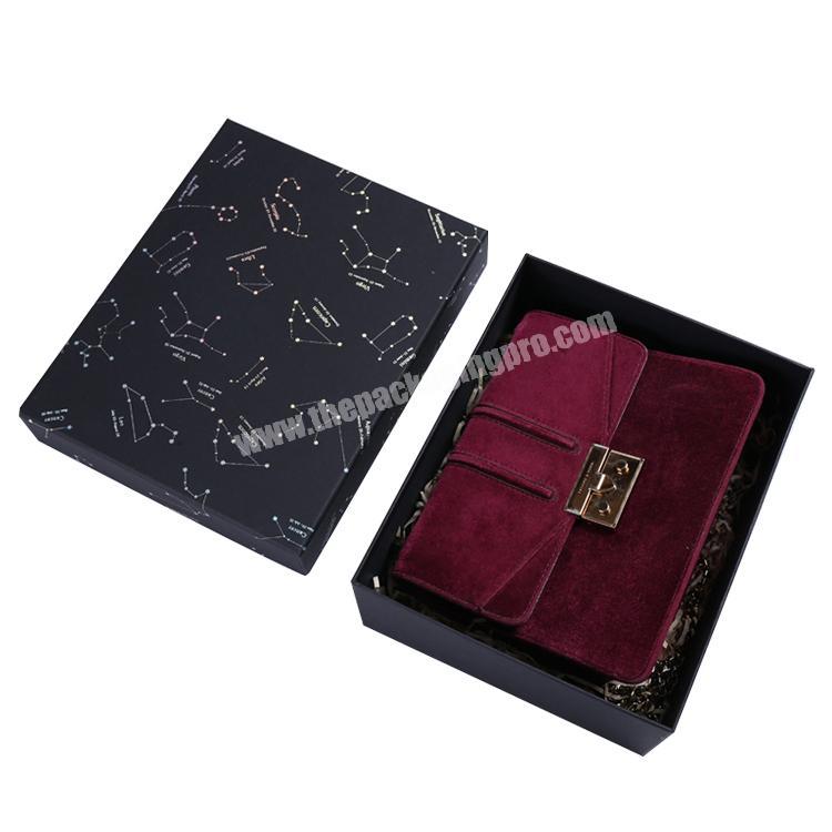Wholesale custom size CMYK gold stamp package hard paper rigid cardboard gift box for handbag packing