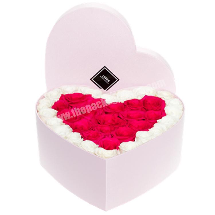Wholesale custom waterproof pink rigid cardboard luxury flower packing box heart shape hat flower box