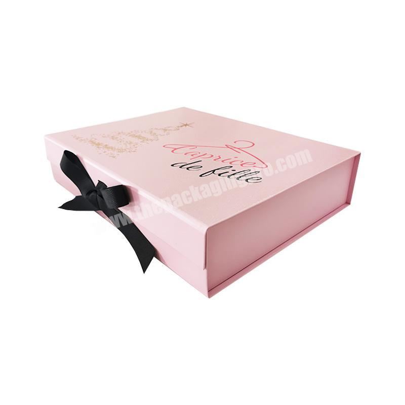 Wholesale customize luxury pink folding boxes logo gold foil packaging with ribbon