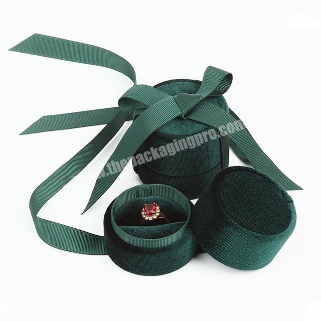 Wholesale Customized Jewelry Packaging Round Box Velvet Ring Box Jewellery Necklace Gift Box With Ribbon
