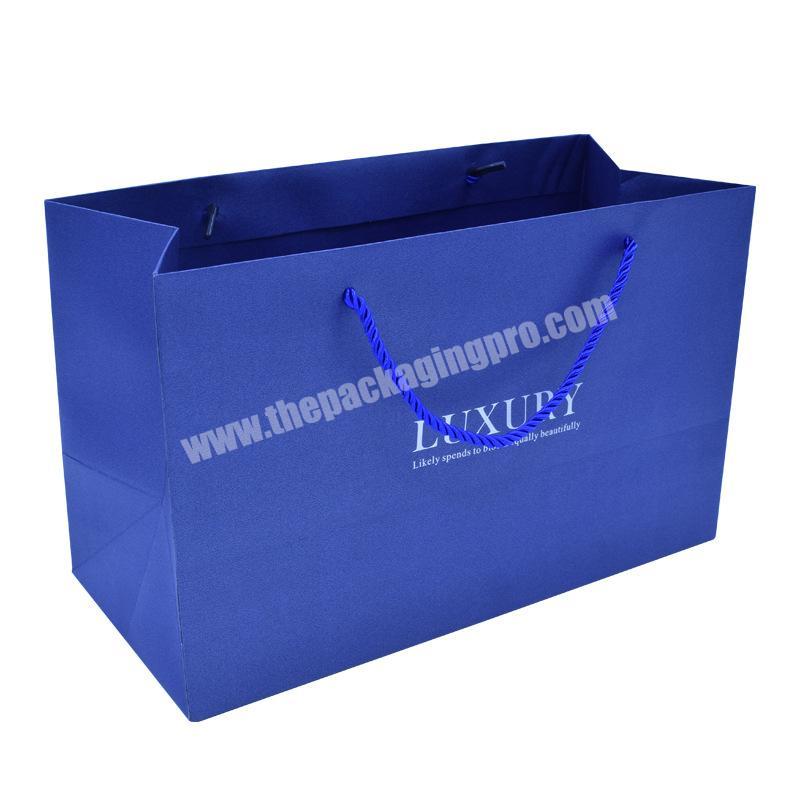 Wholesale Customized Packaging Luxury Ocean Blue Kraft Craft Shipping Mailing Shopping Paper Gift Bag With Ribbon Handles