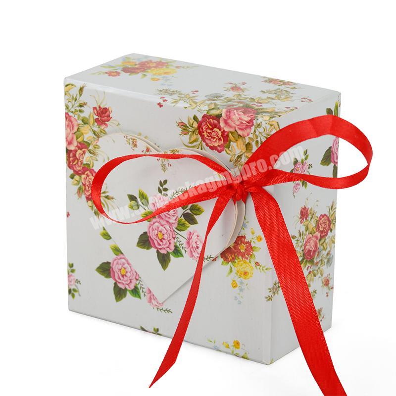 Wholesale cute lid and bottom small size handmade craft paper box rigid gift box boxes bulk with red ribbon