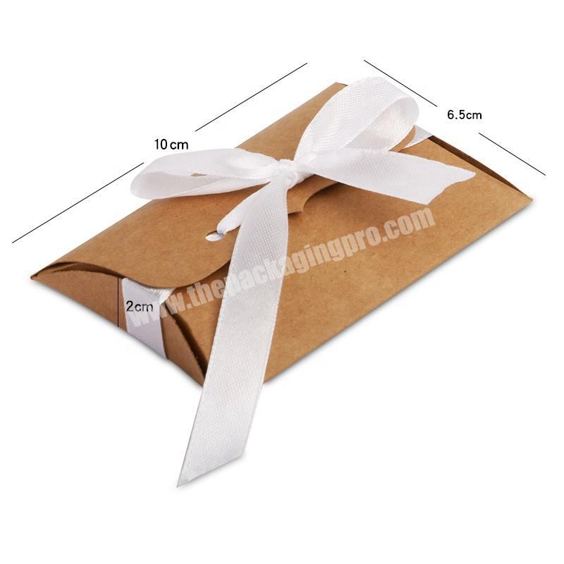 wholesale decorative eco-friendly brown kraft paper printed gift pillow boxes with ribbon for hair packaging