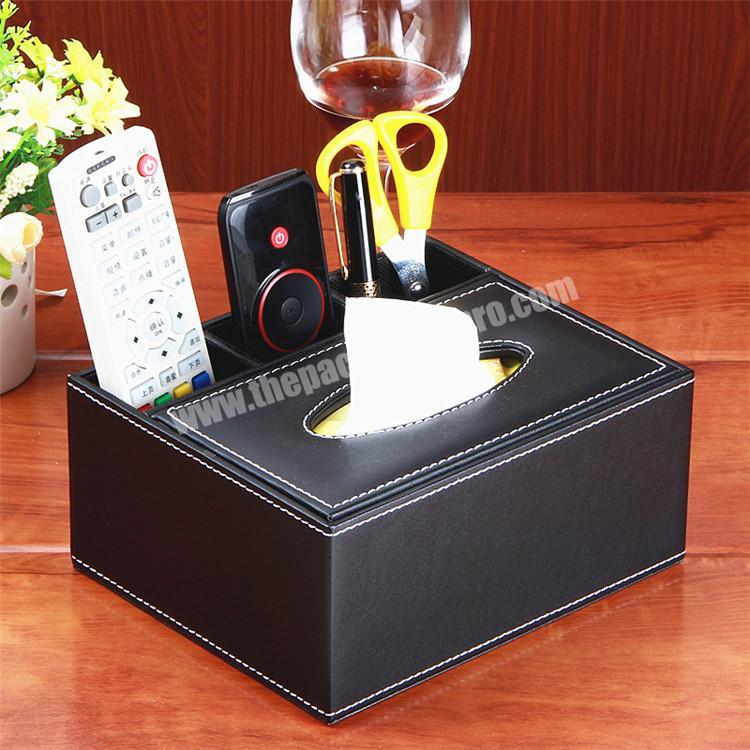 Wholesale desktop organizer modern bathroom leather tissue box with pen holder for home decor