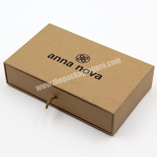 Wholesale Drawer Style Slider Open Kraft Paper Gift Packaging Box With Ribbon