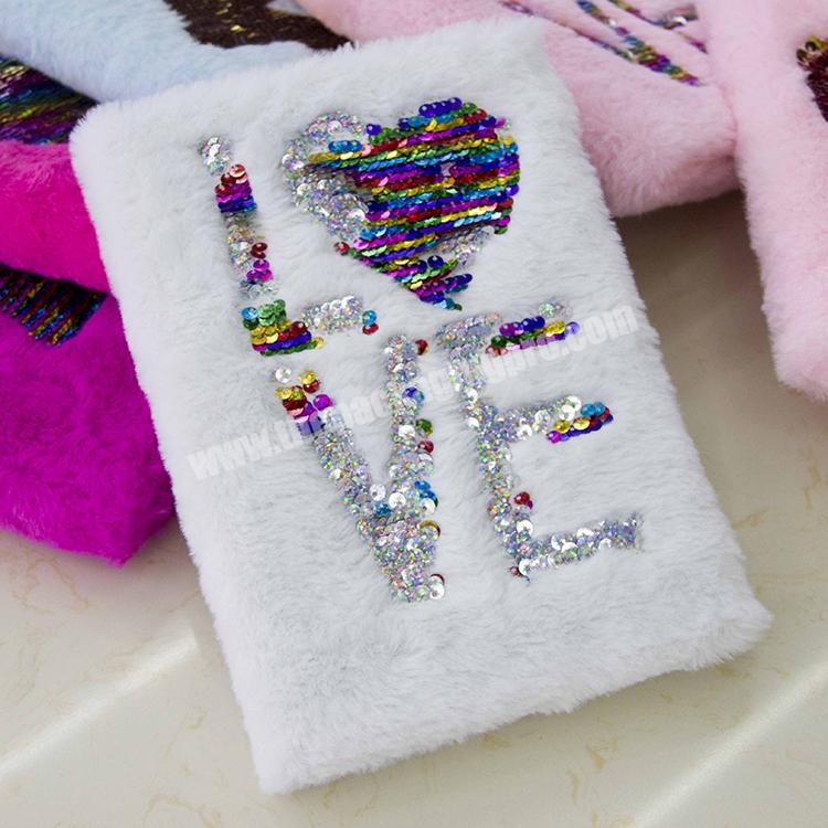 Wholesale factory custom sequin plush decorative notebook for student diary