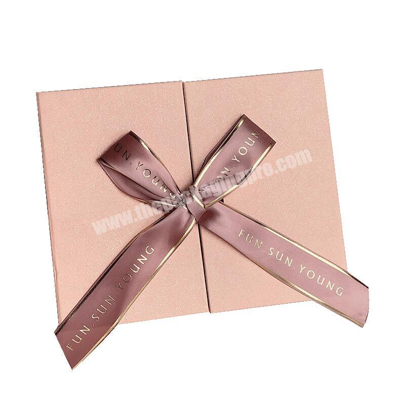 Wholesale Fancy Romantic Ribbon Double Flip Open Glitter Foldable  Gift Packaging Box