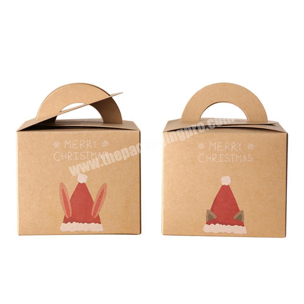 Wholesale folding kraft paper christmas cake apple box with handle
