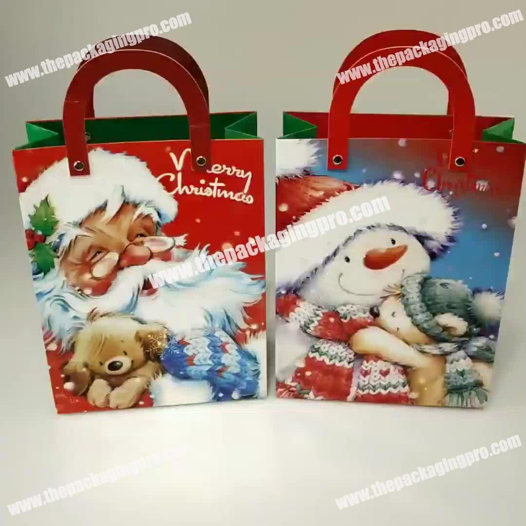 Wholesale Gift Packaging Hot Selling Paper Gift Bags Glitter Christmas Snowman Gift  Bags