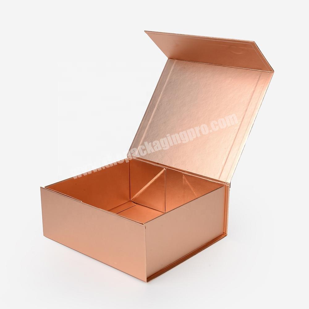 Wholesale Gloss Rose Gold Custom Logo Luxury Flat Foldable  Paper Clothing Gift Folding Magnetic Packaging Box