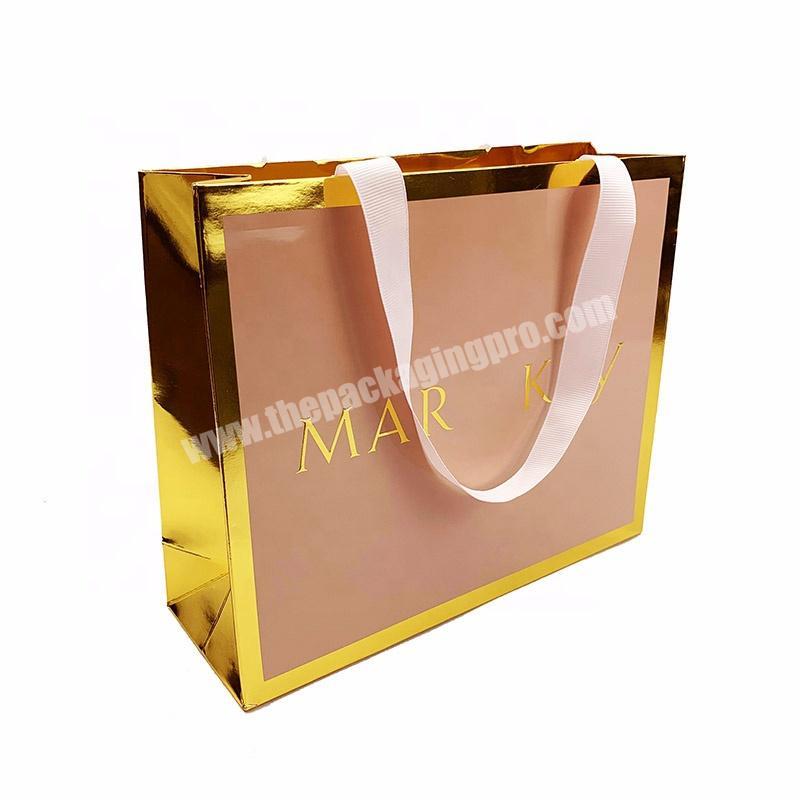 Wholesale Gold cardboard Paper Printed Packaging Paper Gift Bag For Cosmetic Packaging