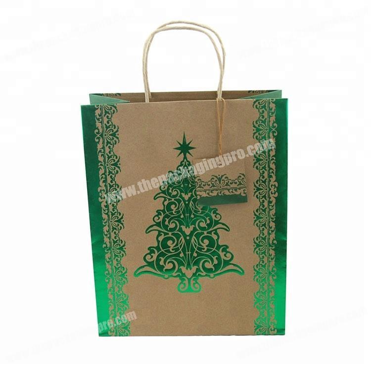 wholesale green hot samping recycle kraft paper christmas gift bag
