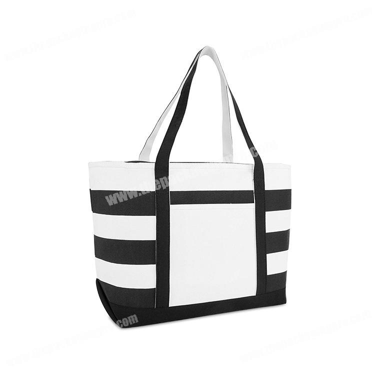 Wholesale heavy duty stripe zipper cotton tote canvas cloth carry shopping bag
