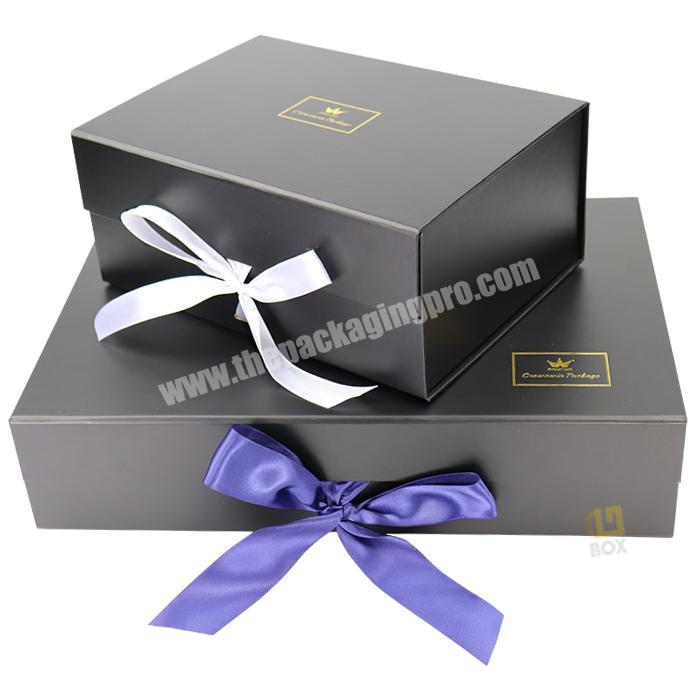 Wholesale High End Rigid Cardboard Black Matte Magnetic Packaging Boxes Paper With Ribbon