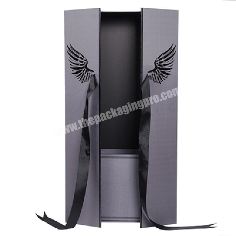 Wholesale High Quality Double Door Open Hot Stamping Ribbon Flowers Packaging Box for Wedding or Valentine