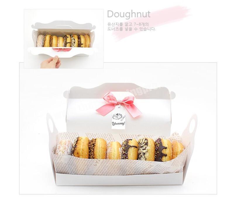 Wholesale High Quality Eco- friendly Portable Donuts Paper Carries Packing Box with Bow and Base   Layer