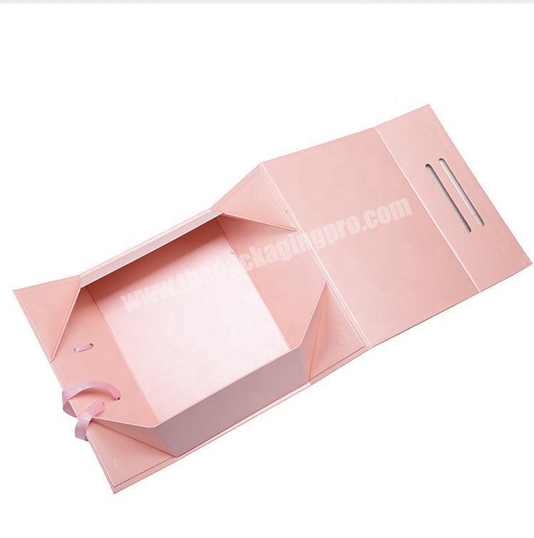 Wholesale High Quality Fancy Custom Logo Folding Cardboard Pink Wedding Dress Clothes Shoes Packing Box with Handle
