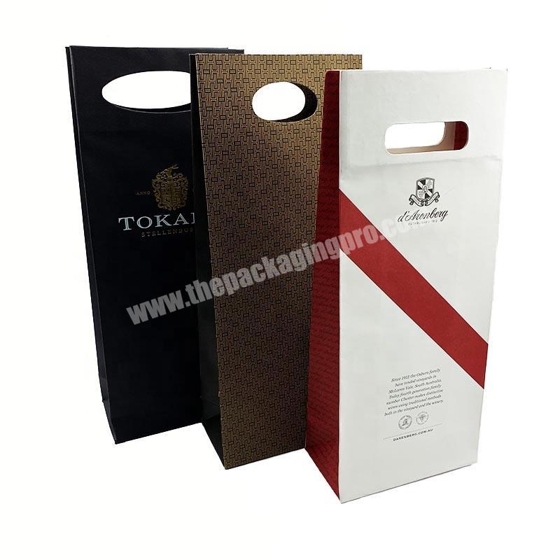 Wholesale high quality kraft paper printed luxury wine bottle gift bags