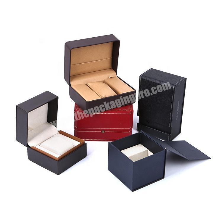 Wholesale Hinged Plastic Inside Clamshell Packaging Leather Gift Watch Box With Cushion