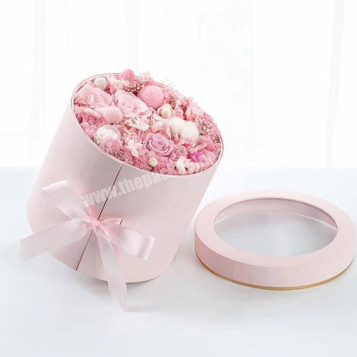 Wholesale Hot Sale Round Shape Double Layer Flower Box Packaging Elegant Ribbon Gift Cardboard Box For Christmas Valentine's Day