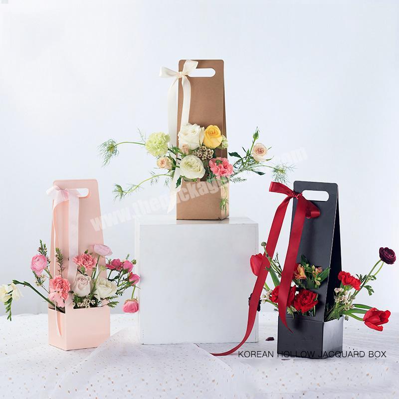 Wholesale kraft handle flower paper box Waterproof packaging paper