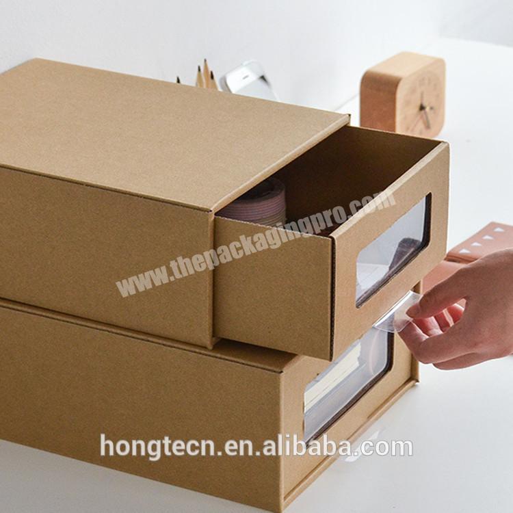 Wholesale kraft paper gift drawer shoe boxes custom shoe storage slide shoe boxes