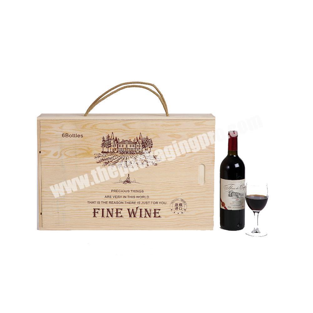 Wholesale luxury 6 bottle wine gift box custom blank large sublimation cheap wooden wine packing box