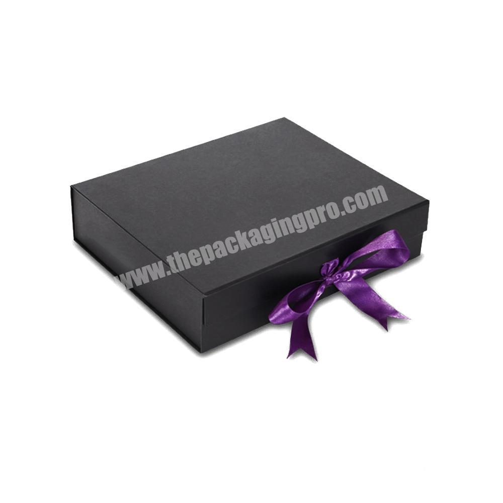 Wholesale luxury black foldable rigid cardboard cookie packaging magnet gift box with ribbon
