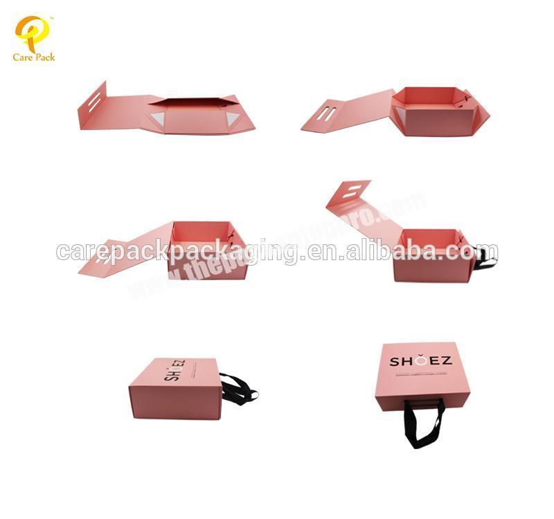 Wholesale Luxury Custom Brand Pink Rigid Magnetic Foldable Paper Packaging Shipping Gift Shoe Box